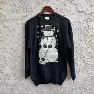 Vintage 90s Snowman Christmas Sweatshirt 3D Painted Holiday Pullover L